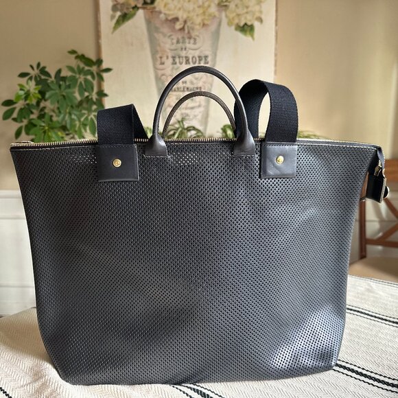 Clare V. Le Zip Sac in Black Perf Leather w/Black  Cotton Webbing Straps - Picture 2 of 9